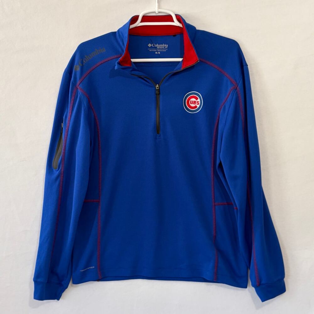 Chicago Cubs Columbia Golf 1/4 Zip Pullover Blue Red Mens Medium MLB